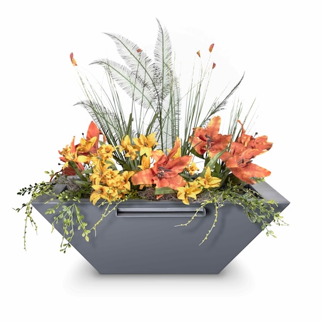 The Outdoor Plus 36 Square Maya Planter & Water Bowl - Powder Coated Metal - Gray - OPT-36SQPCPW-GRY